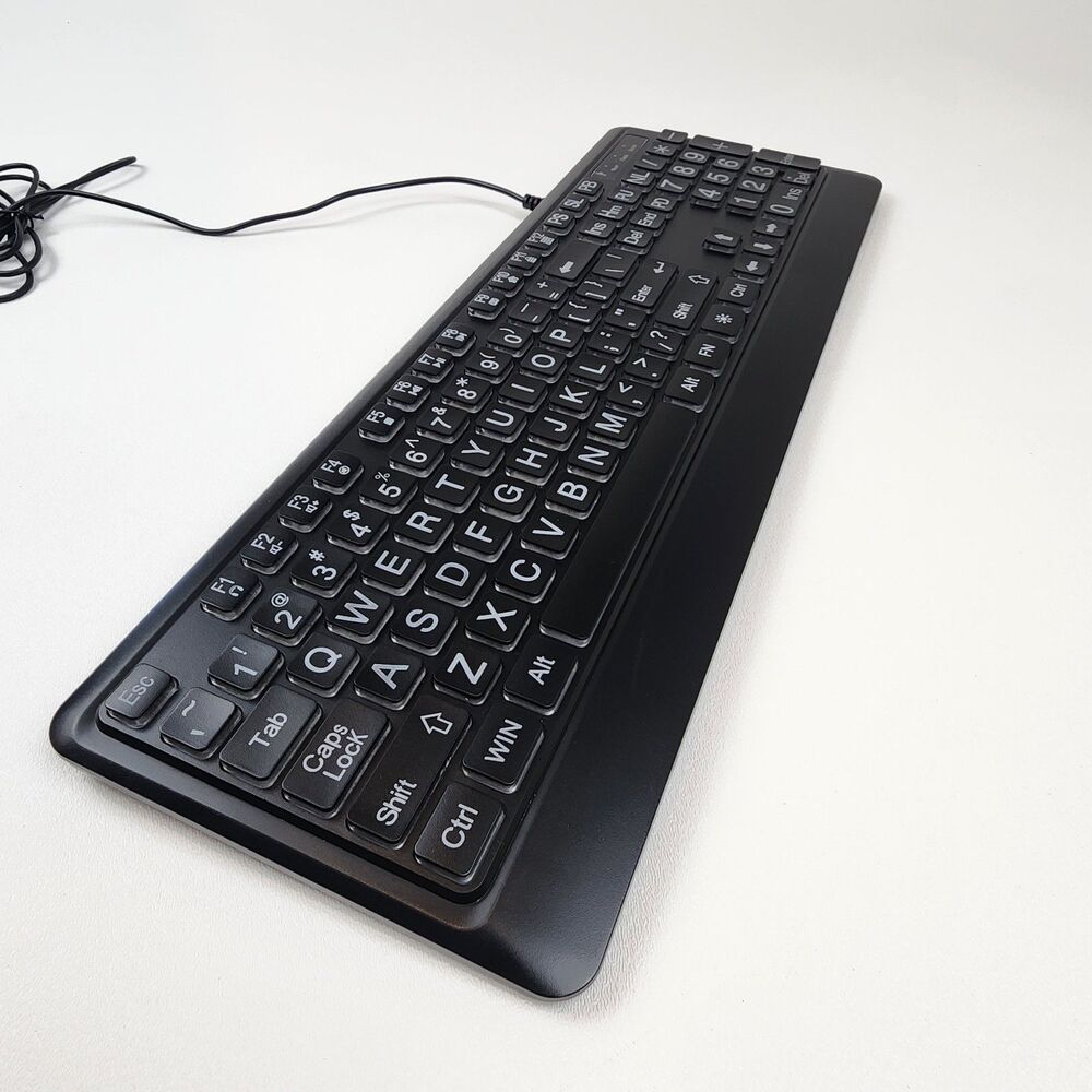 Large Print Backlit USB Keyboard Full Size LED Wired Computer Keyboard - Picture 4 of 8